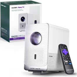Aurzen - Smart Projector Roku TV Built-in, Roku Streaming Experience, 1080P FHD, Sealed Optical Engine, Dolby Audio - White