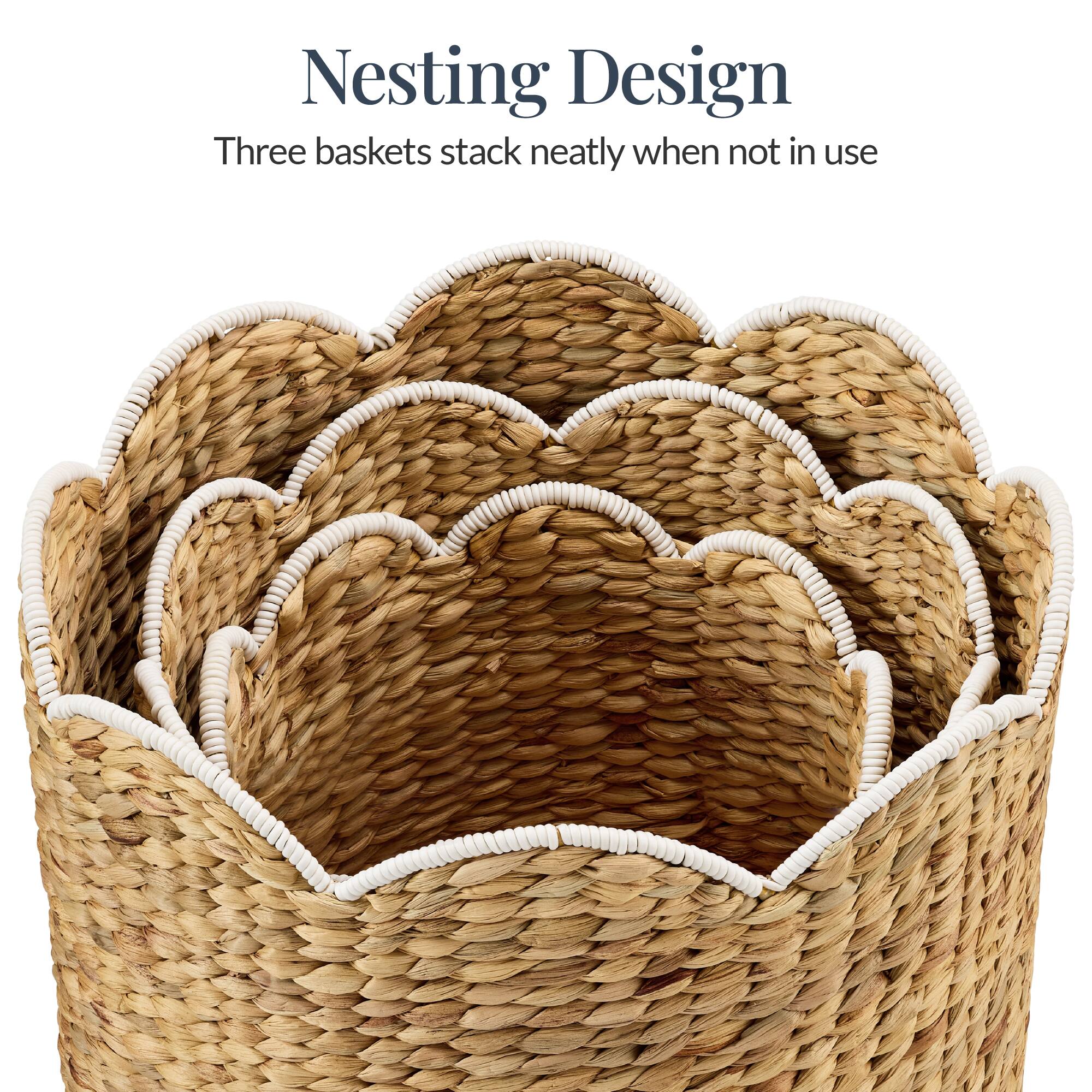 Nesting Design  
Three baskets stack neatly when not in use