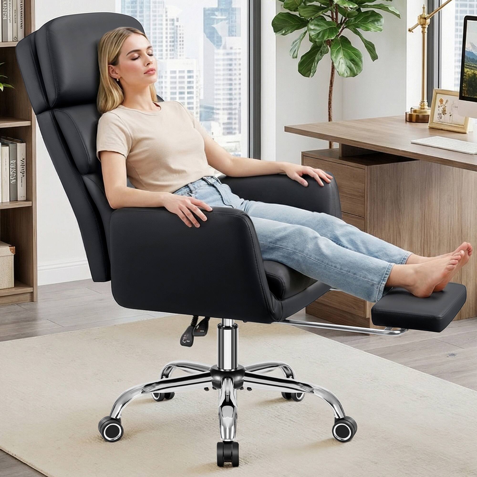 Alt View 7. KERDOM - Big Tall Office Chair with Reversible Arm, PU Leather Executive Manager Boss Chair with Lifting Headrest & Lumbar Pillow - Black.