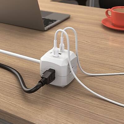 Alt View 5. Staples TECH - Staples TECH 5' Extension Cord, 3-Outlet, 14 AWG, White (ST62348) - White.