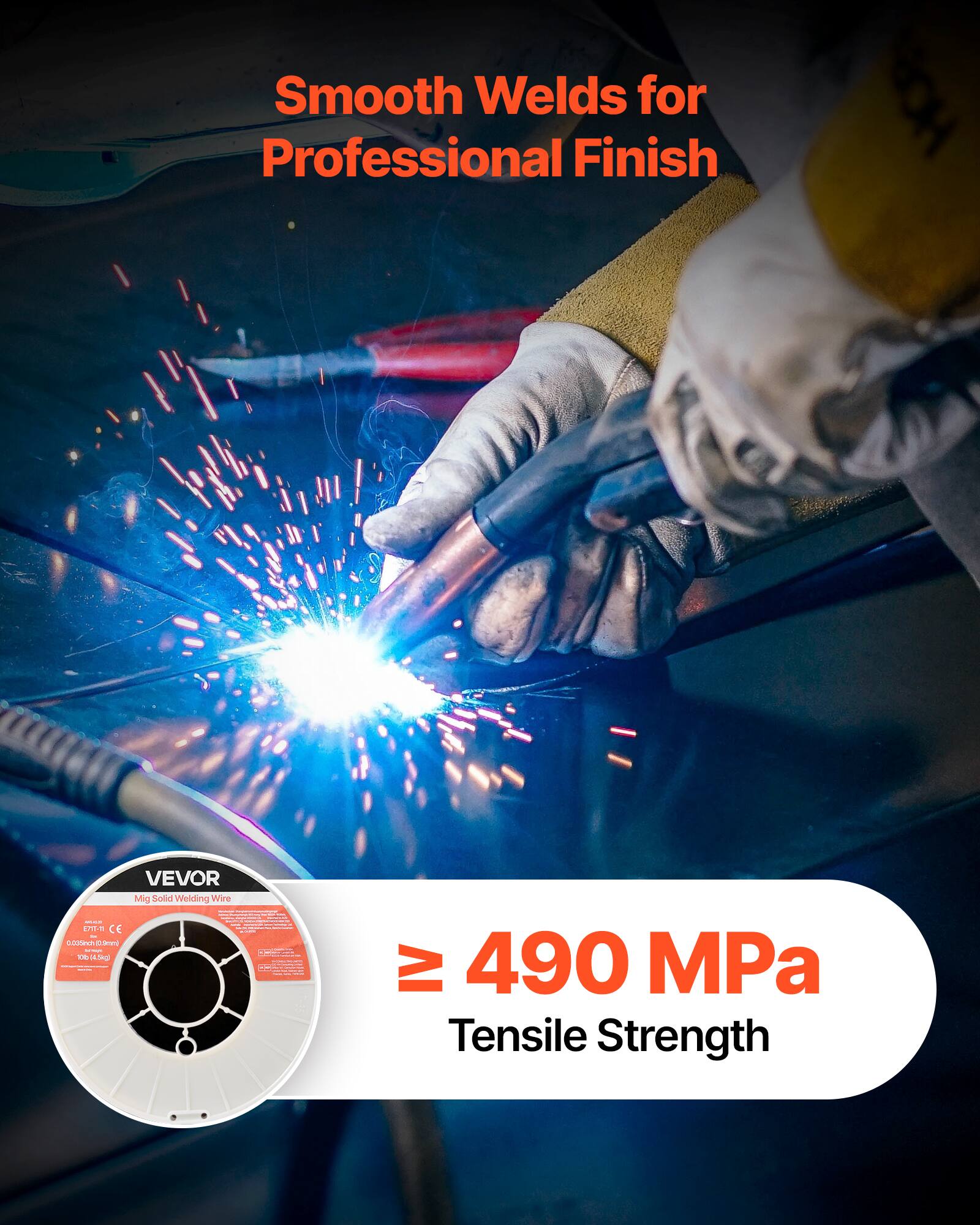 Smooth Welds for Professional Finish

HOR VEVOR Mig Solid Welding Wire | IN CE s Ca

≥ 490 MPa Tensile Strength
