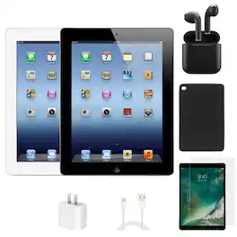 Apple - Refurbished Excellent - Refurbished iPad 3 A1416 (WiFi) 16GB Bundle with Case, Wireless Earbuds,Tempered Glass Screen Protector - Black