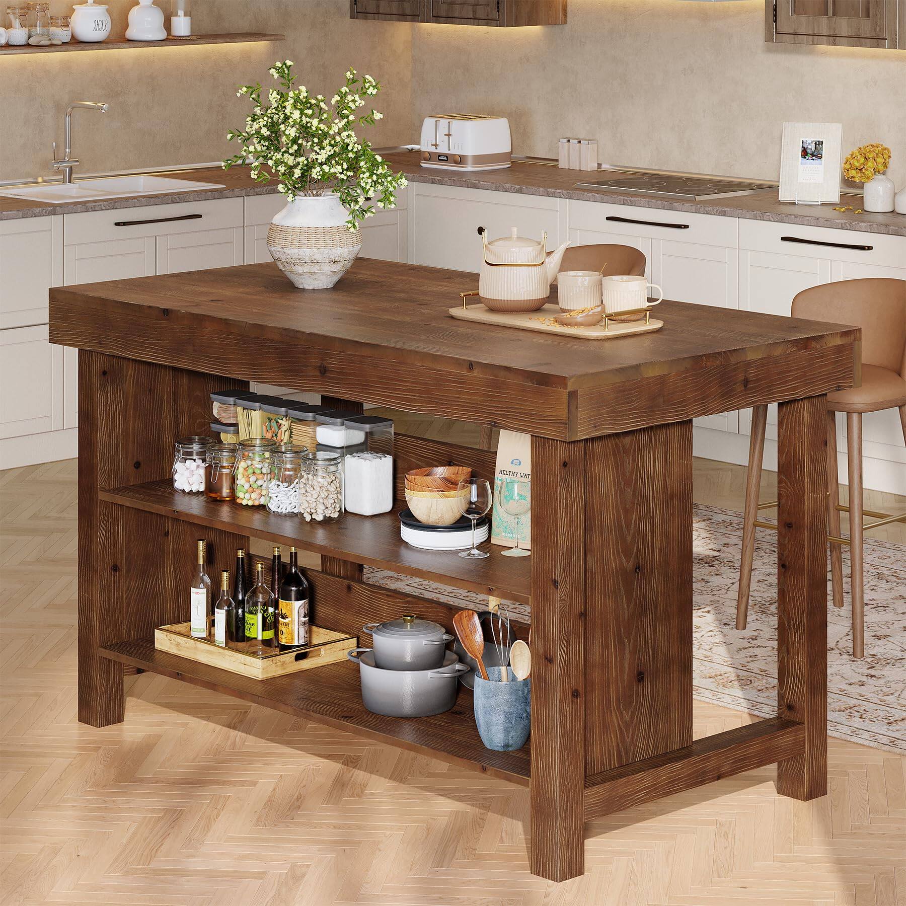 Tribesigns Kitchen Island with Storage, Solid Wood Kitchen Island Table ...