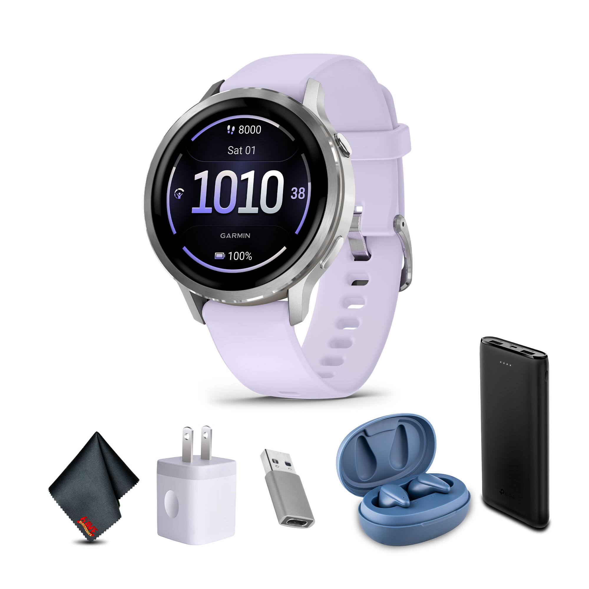 Garmin - Venu 4, 41mm, Advanced Health and Fitness GPS Smartwatch, Silver with Periwinkle Silicone Band - Silver with Periwinkle - (2025)