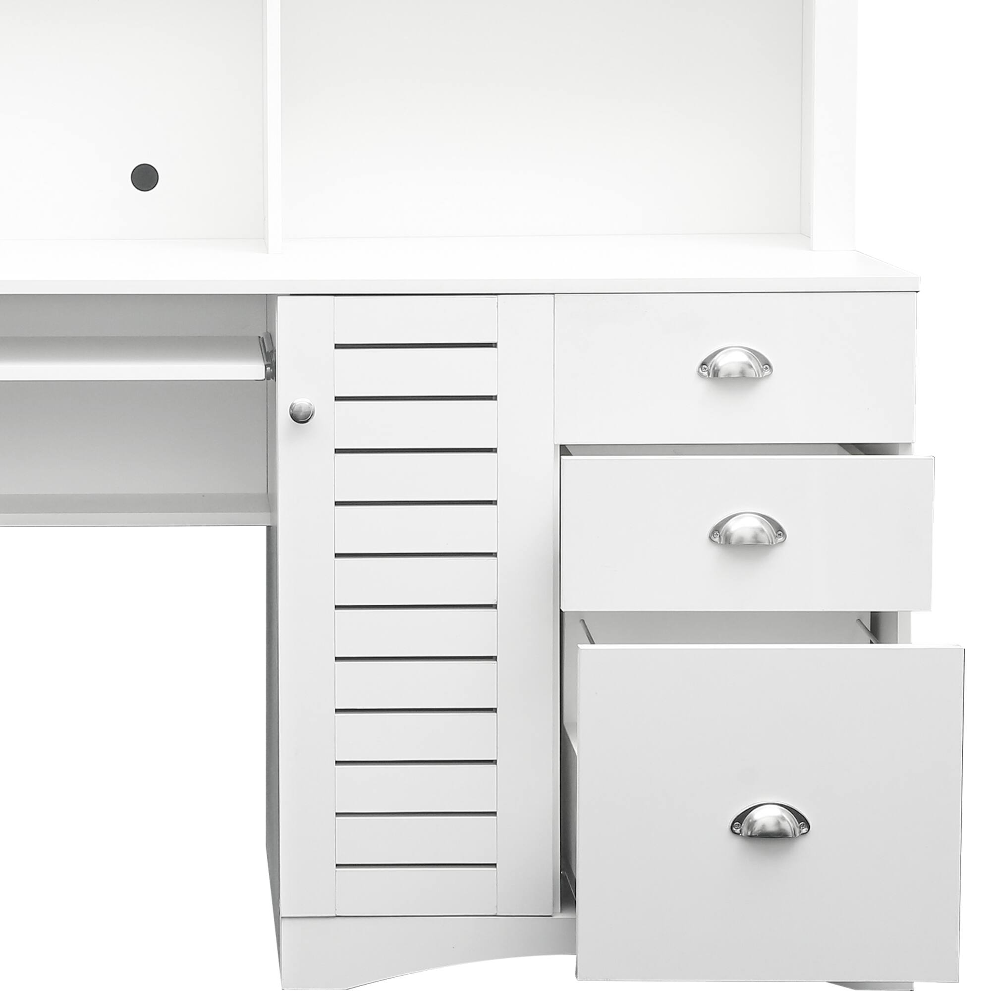 Alt View 1. GOODSILO - Home Office Computer Desk with Hutch | Study Writing Table with Storage - White.