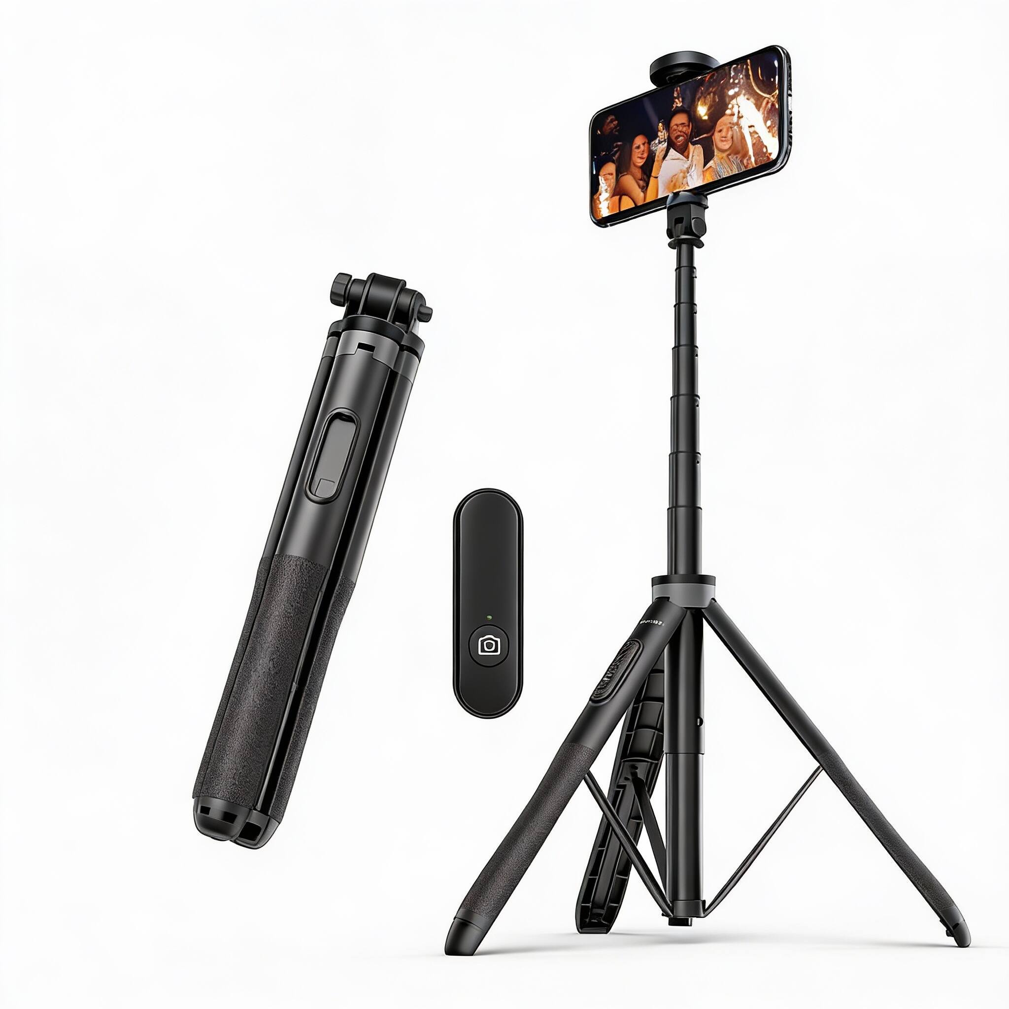 Alt View 2. OMOMMD - Selfie Stick Tripod All In One Extendable Phone Stand With Remote Rotation For And Android Selfies Video Re... - Black.