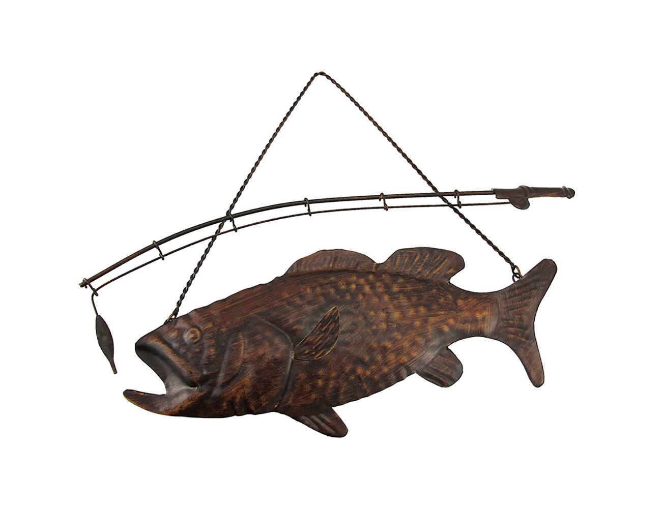 Front. Zeckos - Rustic Finish Largemouth Bass Metal Wall Hanging - Brown.