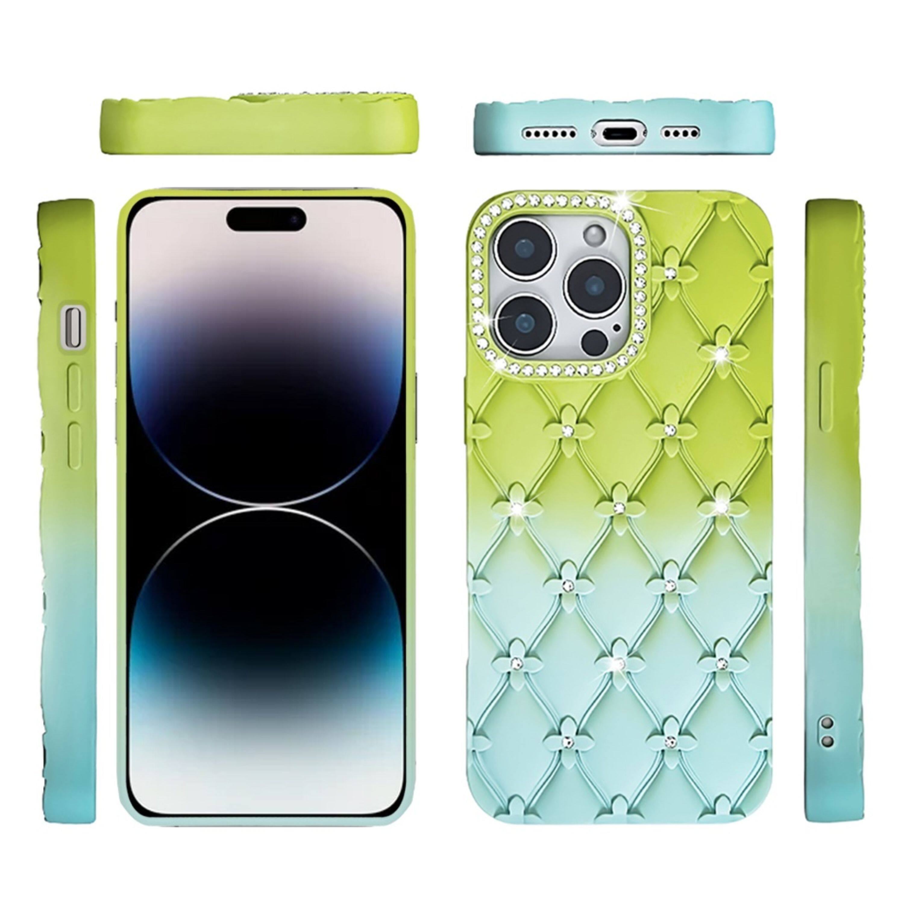 Left. Kitcheniva - Diamond Pattern Thick Silicone Phone Case For iPhone 14 Pro Max Light Green/Teal - Light Green/Teal.