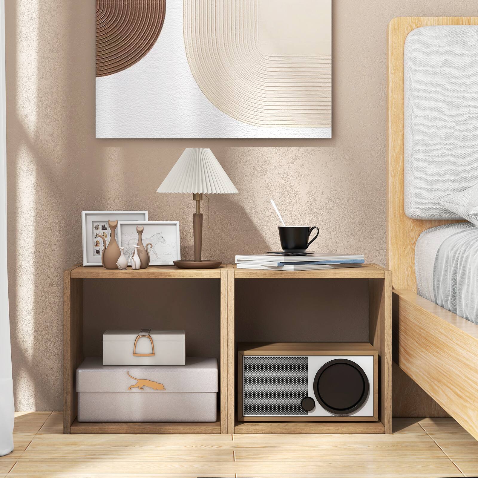 Alt View 1. Ecooso - 2-Cube Stackable Modular Bookcase for Flexible Storage Display - Natrual.