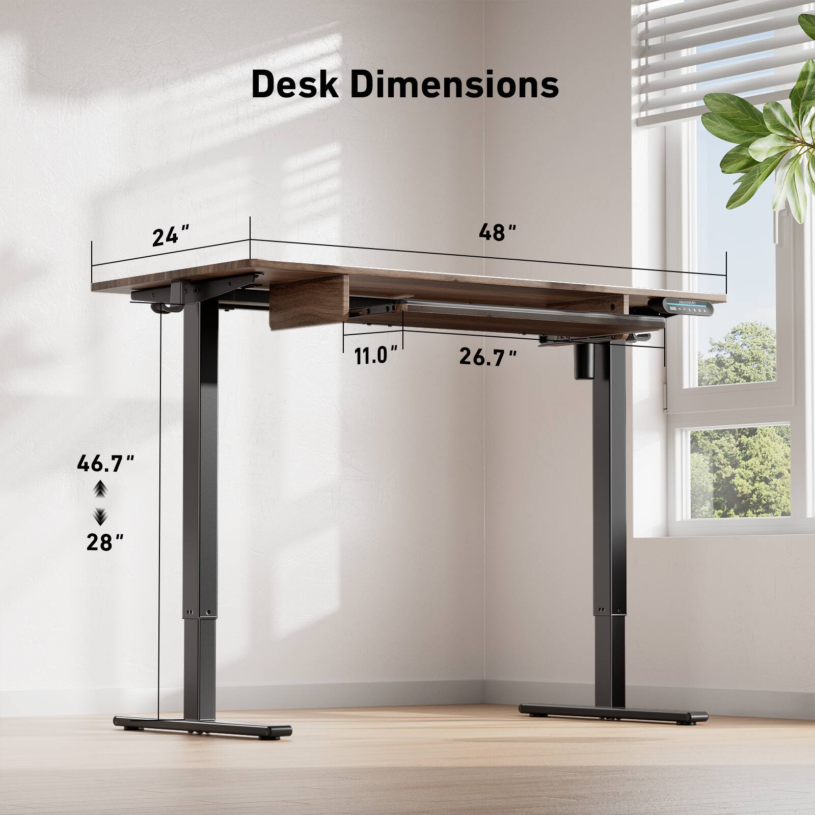 Desk Dimensions: 24" x 48" x 11.0" x 26.7" x 46.7" x 28".