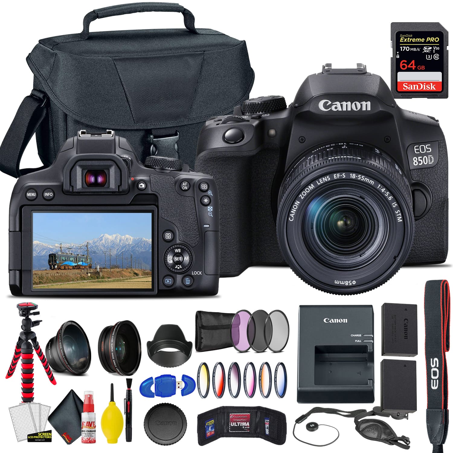 Canon - EOS 850D / Rebel T8i DSLR Camera With 18-55mm Lens + Extra Lenses & Battery Bundle (International Version)