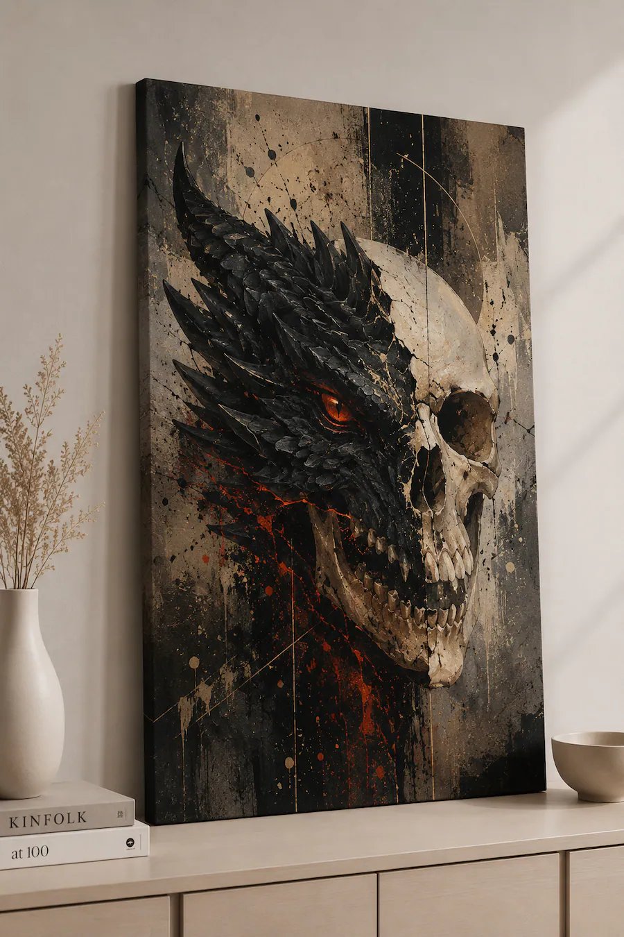 FC Design Large Dragon Skull Wall Art Canvas Print 24x36" Dark Grunge ...