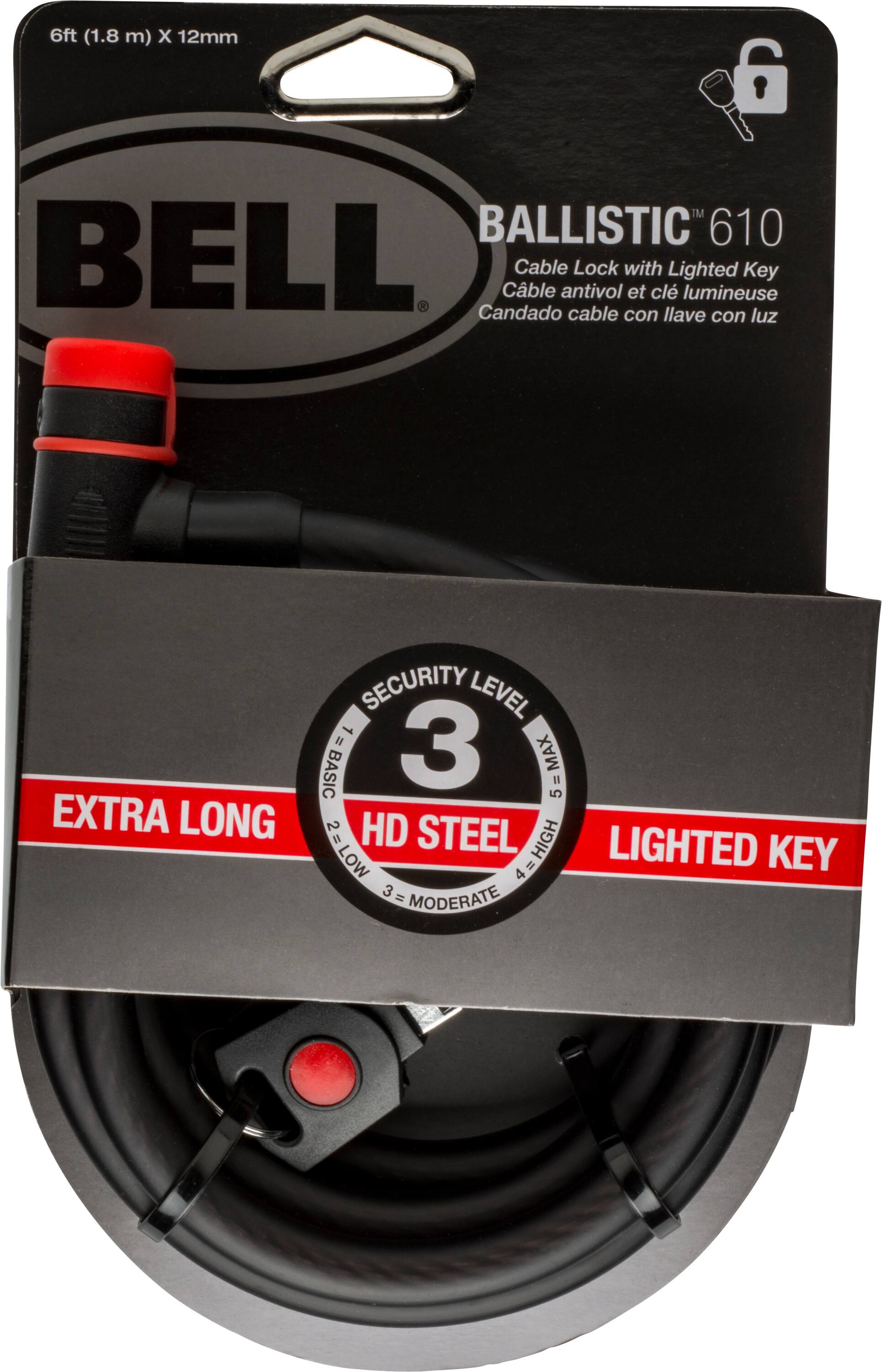 Front. Bell - Ballistic 610 Cable Lock with Lighted Key for Bike and Scooter - Black.