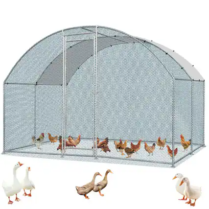 Front. Winado - 10x10FT Large Metal Chicken Coop for Chicken Run, Walk-in Chicken Pen with Waterproof Cover for Garden Yard Outdoor - Silver Frame, Green Mesh.