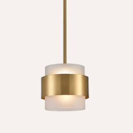 MOOSE - Modern Brass Pendant Light with Frosted Glass Shade Hanging Rod - Gold