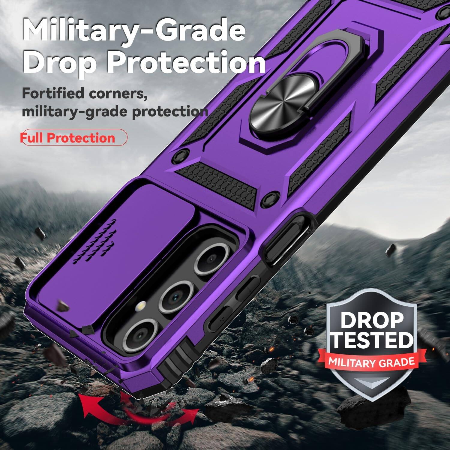 Military-Grade Drop Protection  
Fortified corners, military-grade protection  
Full Protection  

DROP TESTED MILITARY GRADE