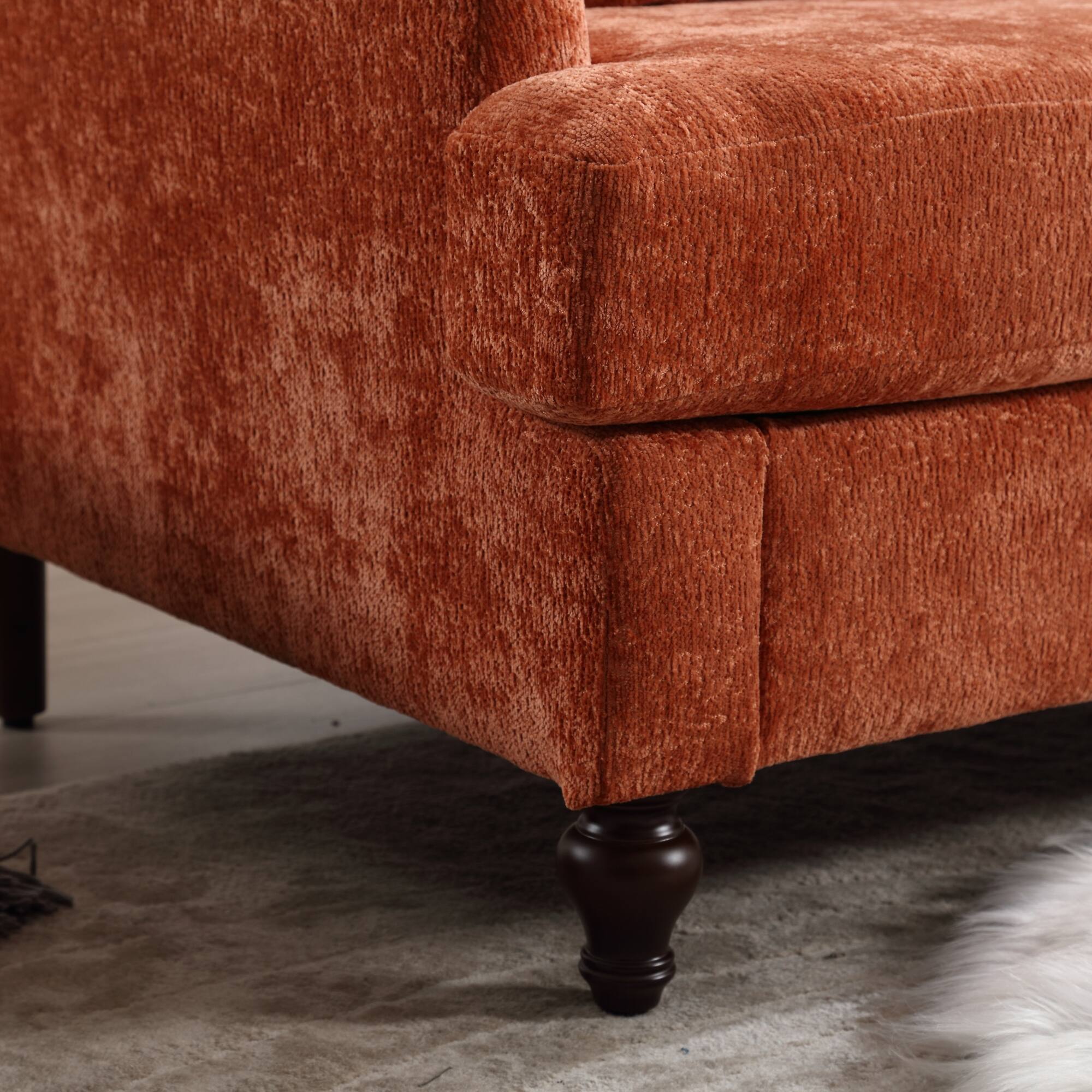 Alt View 6. GOODSILO - Modern Upholstered Loveseat Sofa with Chenille Fabric and Solid Wood Frame for Living Room and Bedroom - Dark Orange.