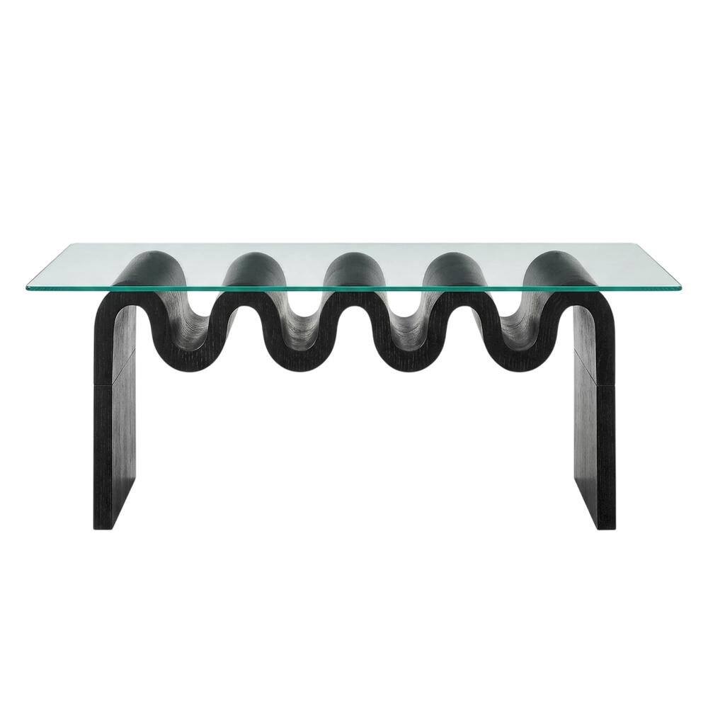 Back. FurniFact - Rectangular Glass Top Coffee Table with Modern Design for Living Room - Black.
