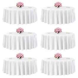 VEVOR - Round Tablecloths 6 Pack, 120 Inches in Diameter, Stain- & Wrinkle- Resistant, Machine Washable Table Clothes - White