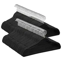 Songmics Home - Velvet Hangers 100 Pack, Non-Slip Clothes Hangers with Silver-Colored Swivel Hooks, Slim Space-Saving for Closet - Black