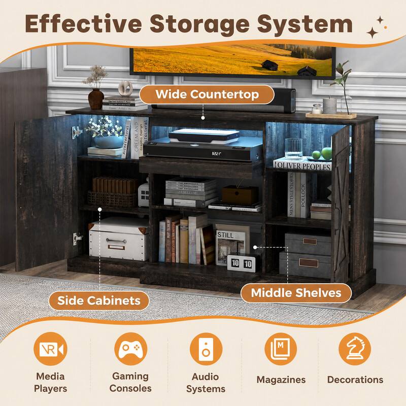 Effective Storage System

AICHETECTURES
GREENLAND
Doston Crealto

Wide Countertop
Side Cabinets
Middle Shelves

VR
Media Players
Gaming Consoles
Audio Systems
Magazines
Decorations