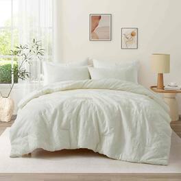Peace Nest - 3-Piece Bubble Textured Seersucker Comforter Set, All Season Down Alternative Bedding, Full/Queen - Cream