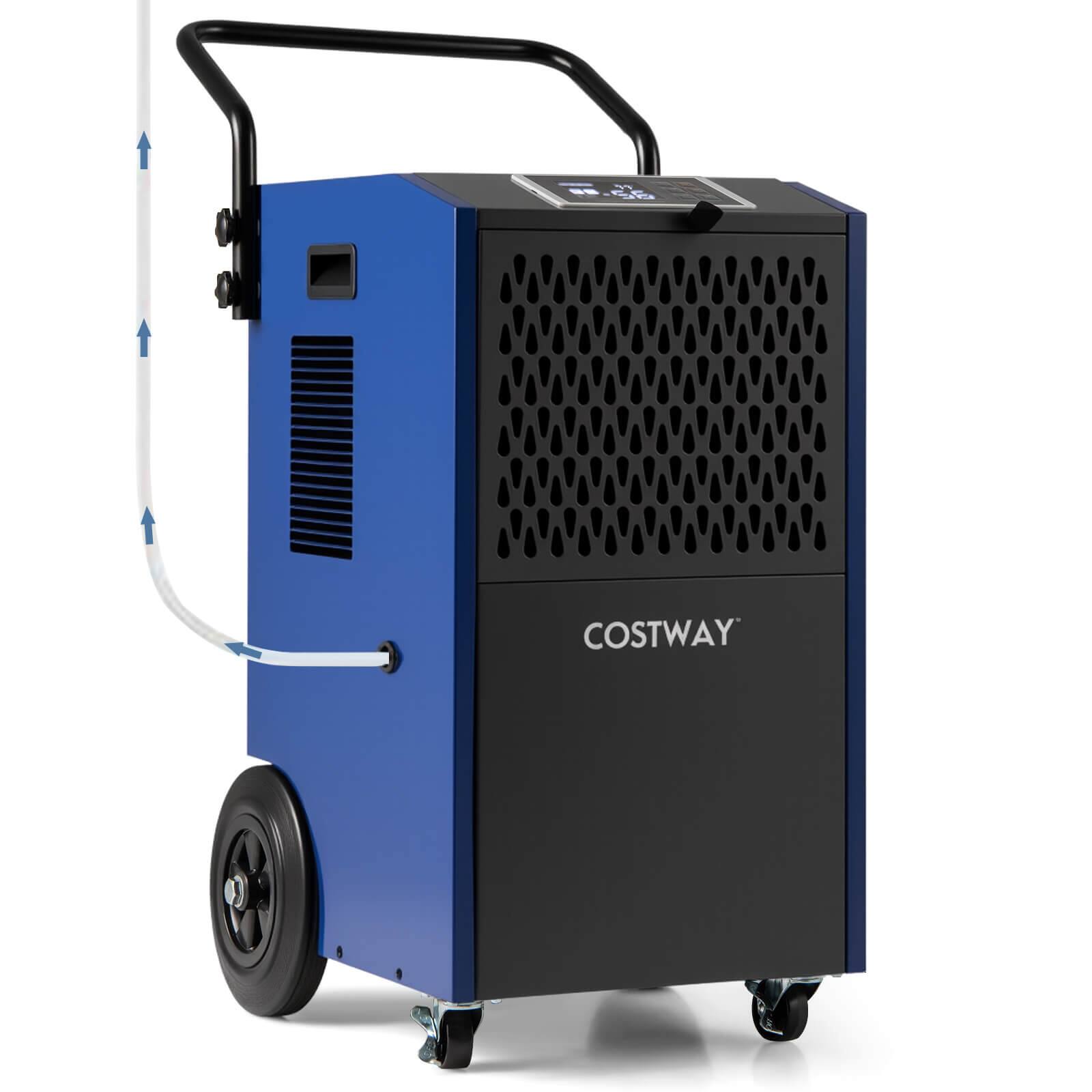 Costway - 154 Pints Commercial Dehumidifier with Pump Drain Hoses for Basements Job Sites - Blue