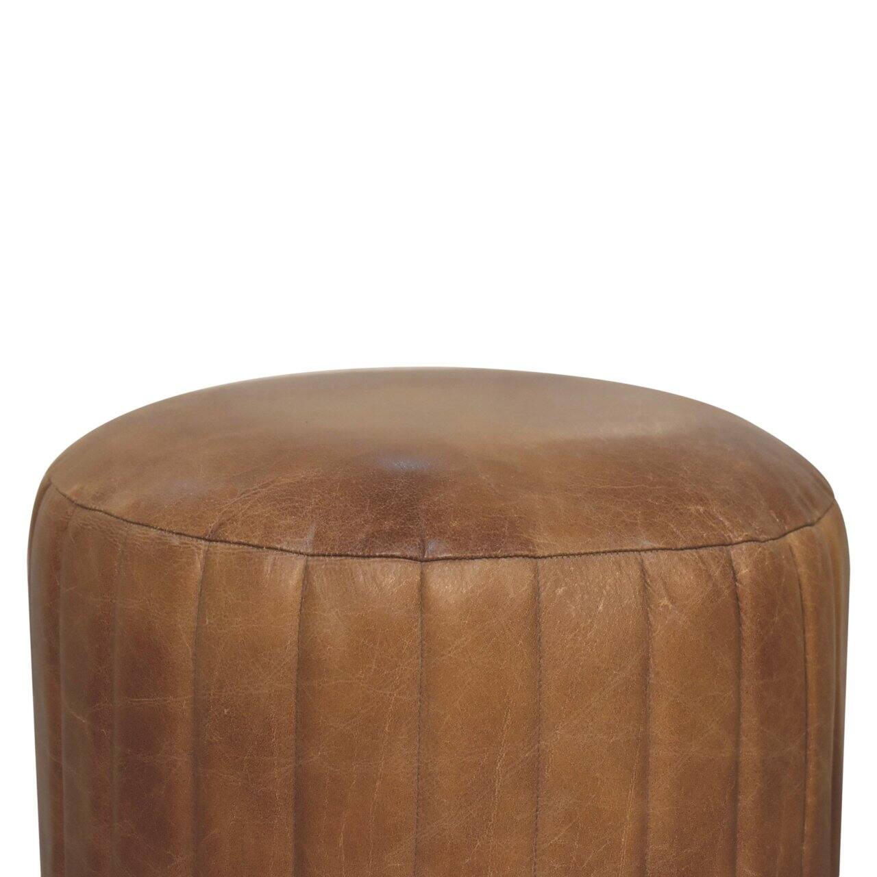 Back. Artisan Furniture - Artisan Furniture Buffalo Leather Boucle Footstool, Tan - Brown.