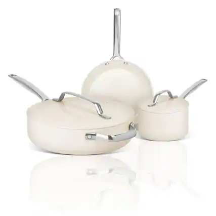Front. Gotham Steel - Gotham Steel Modern 5-Piece Nonstick Cookware Set, Cream - Cream.