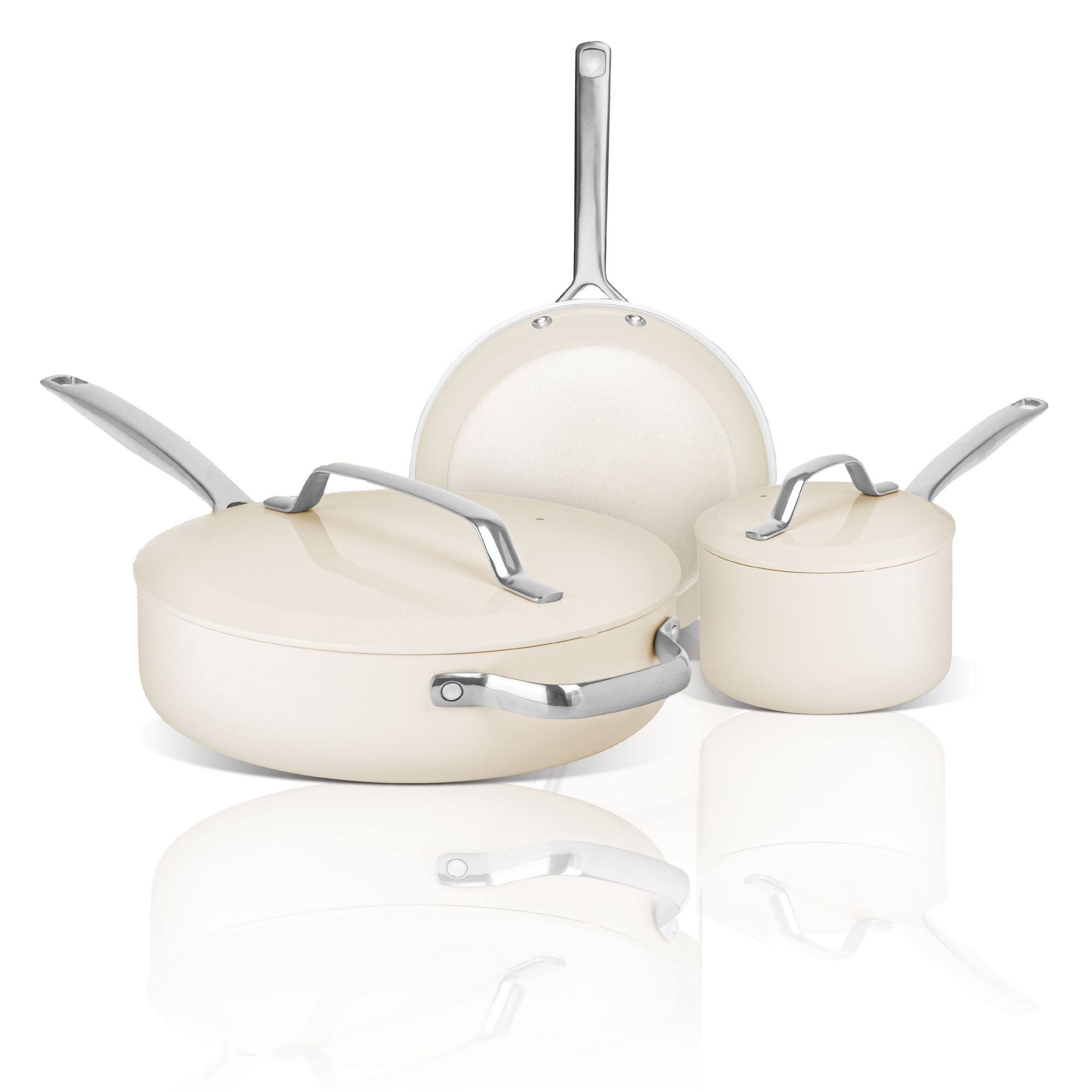Front. Gotham Steel - Gotham Steel Modern 5-Piece Nonstick Cookware Set, Cream - Cream.
