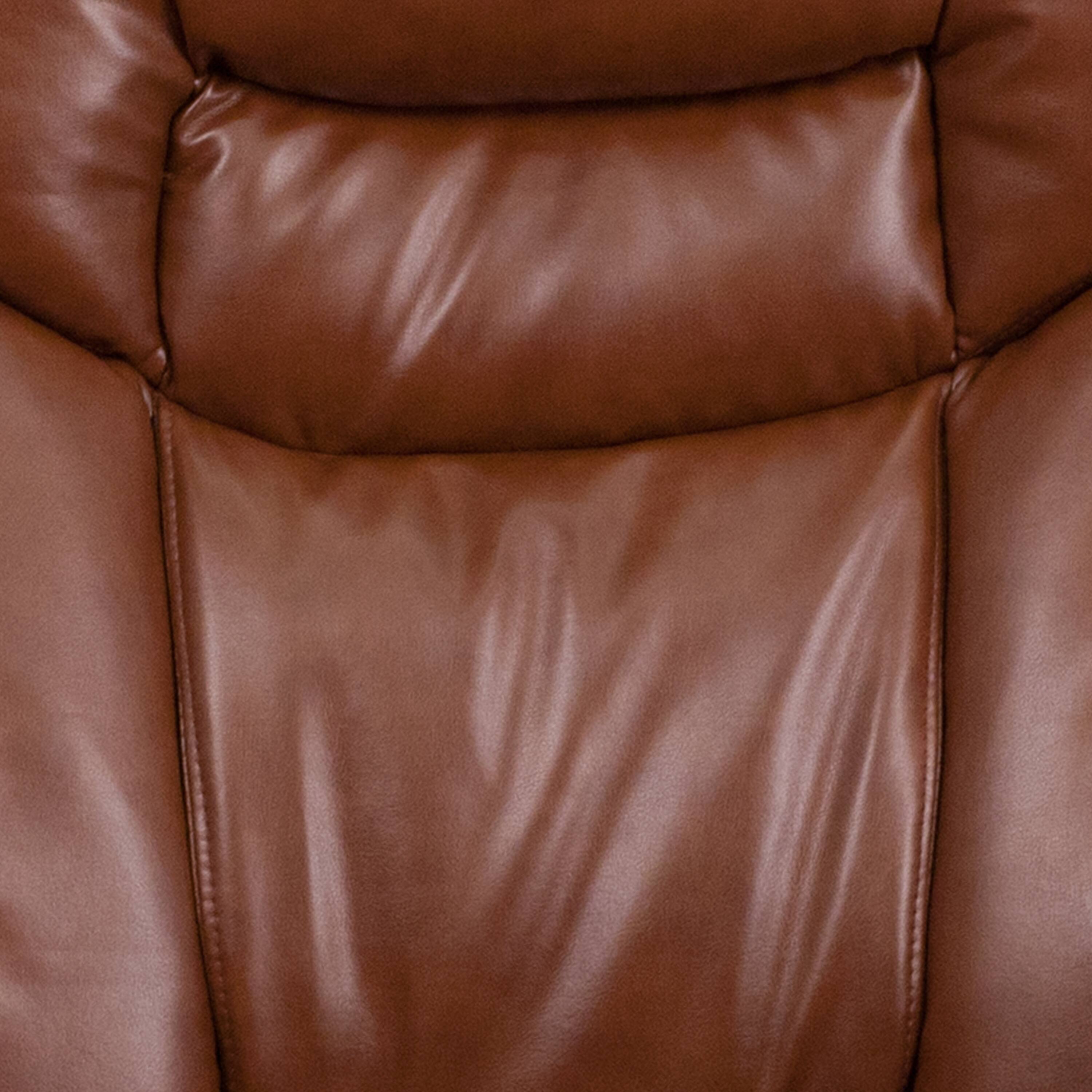 Alt View 19. Alamont Home - Allie Brown Vintage LeatherSoft Recliner and Curved Ottoman with Mahogany Wood Base - Brown Vintage.