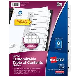 Avery - Ready Index Table of Contents Paper Dividers, 1-8 Tabs - White