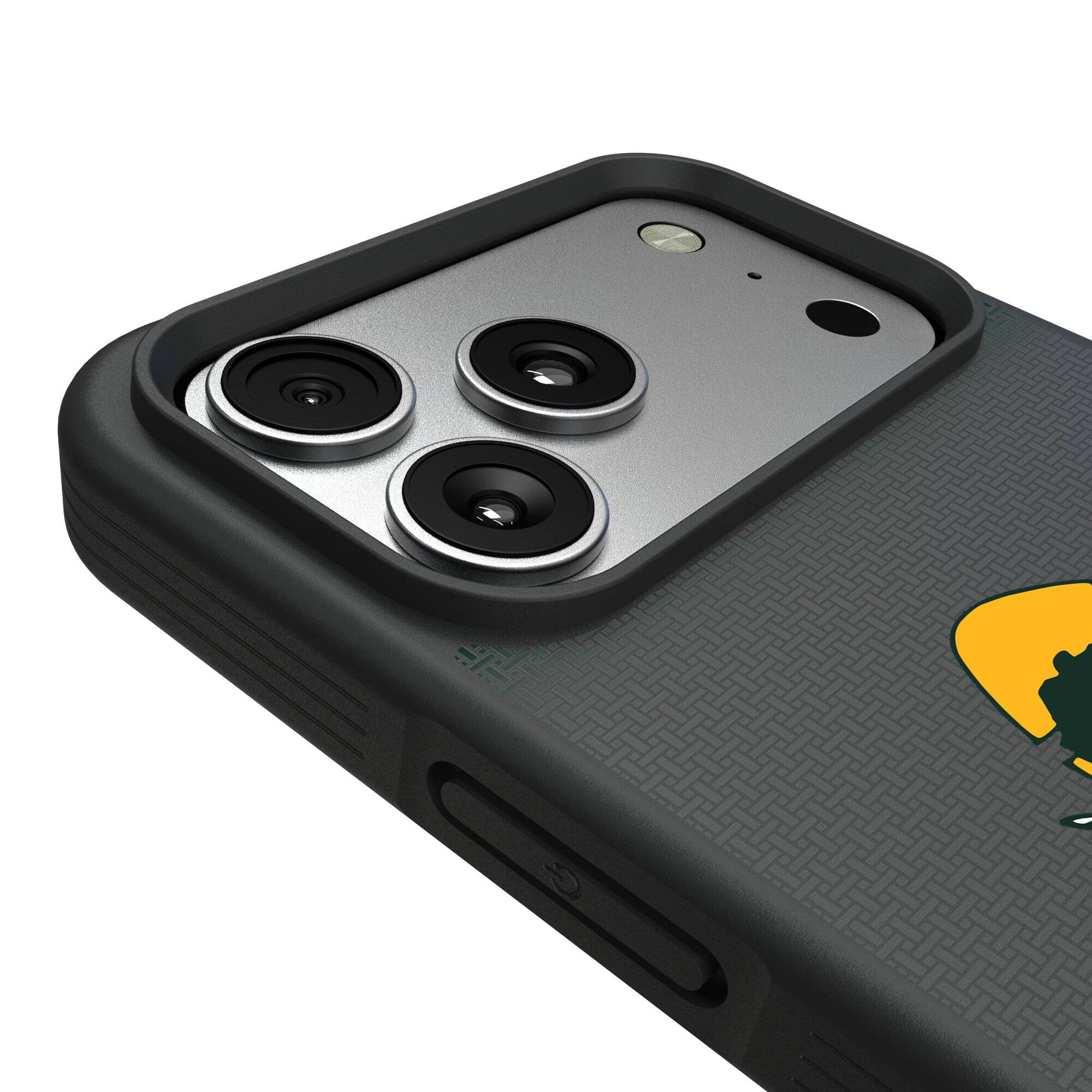 Alt View 2. Keyscaper - Green Bay Packers Linen Logo iPhone Bump Case - 15 Plus - Black.