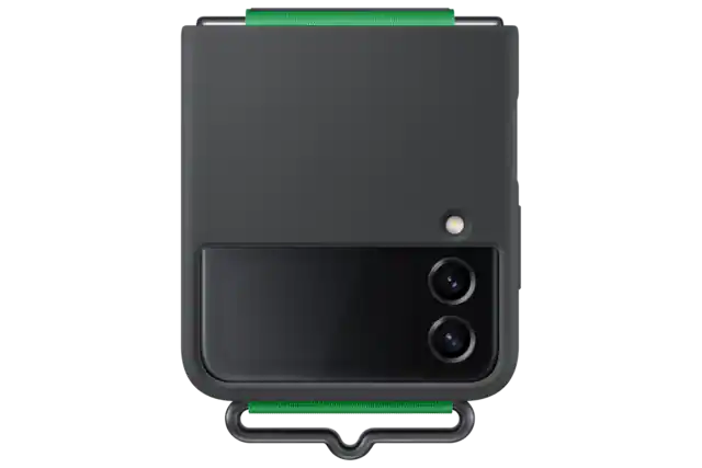 Front. Samsung - Samsung SAMSCS-Z Flip 4 Silicone Cover w/Strap Black Green - Black.