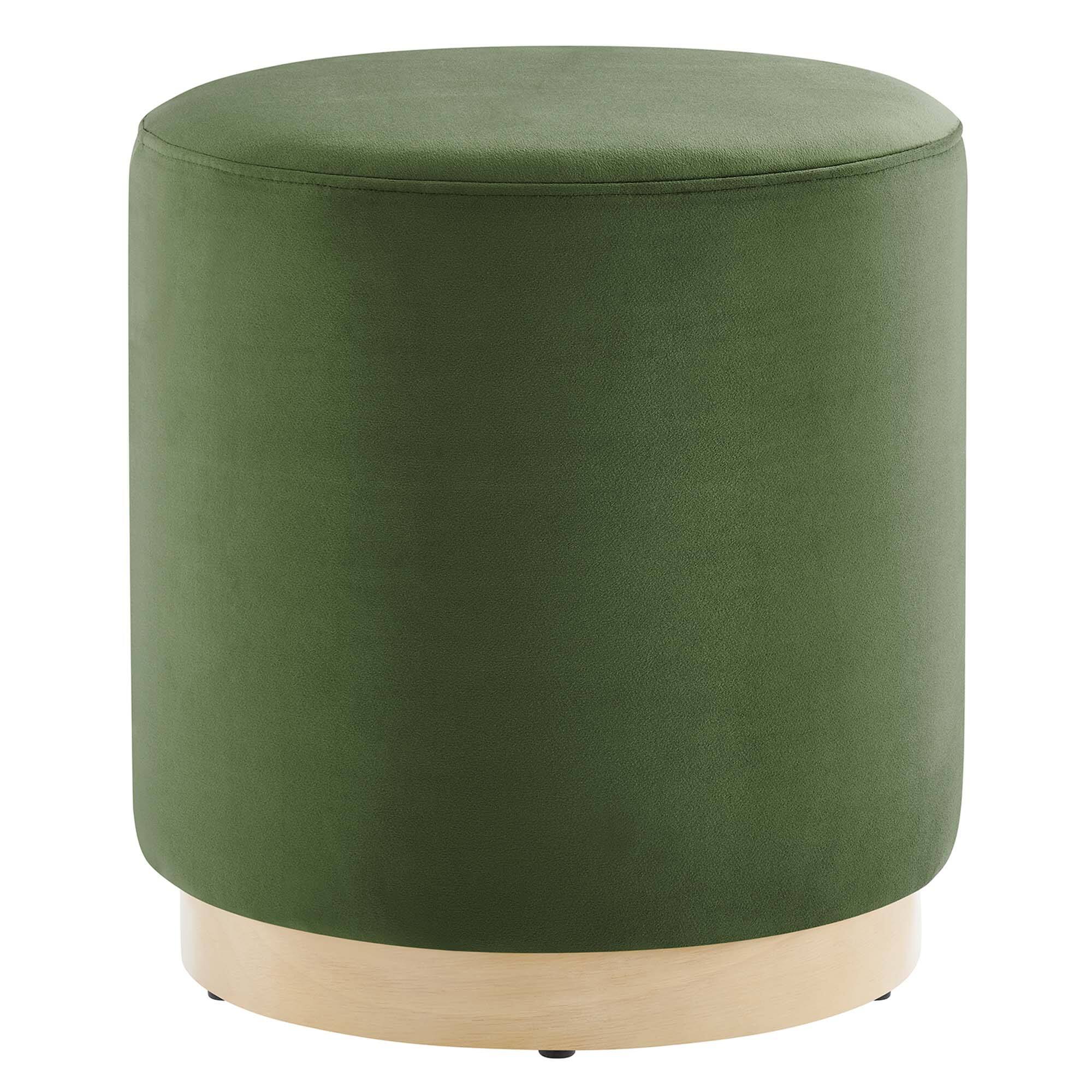 Angle. Modway - Tilden 16" Round Performance Velvet Upholstered Ottoman by Modway - Moss Green Natural.