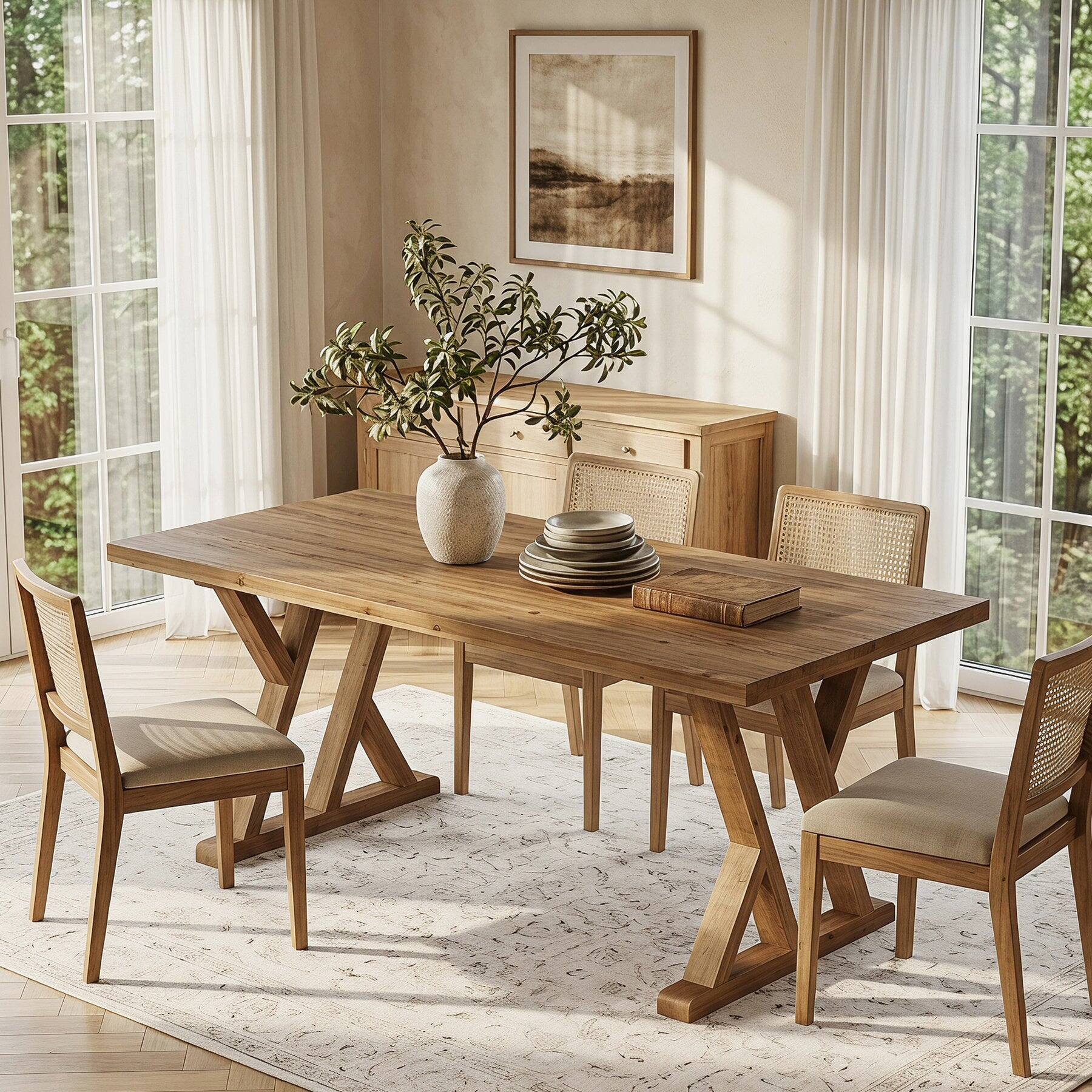 Back. Tribesigns - Farmhouse Dining Table with Solid Wood Construction and Rectangular Top for Dining Room and Kitchen - Brown.