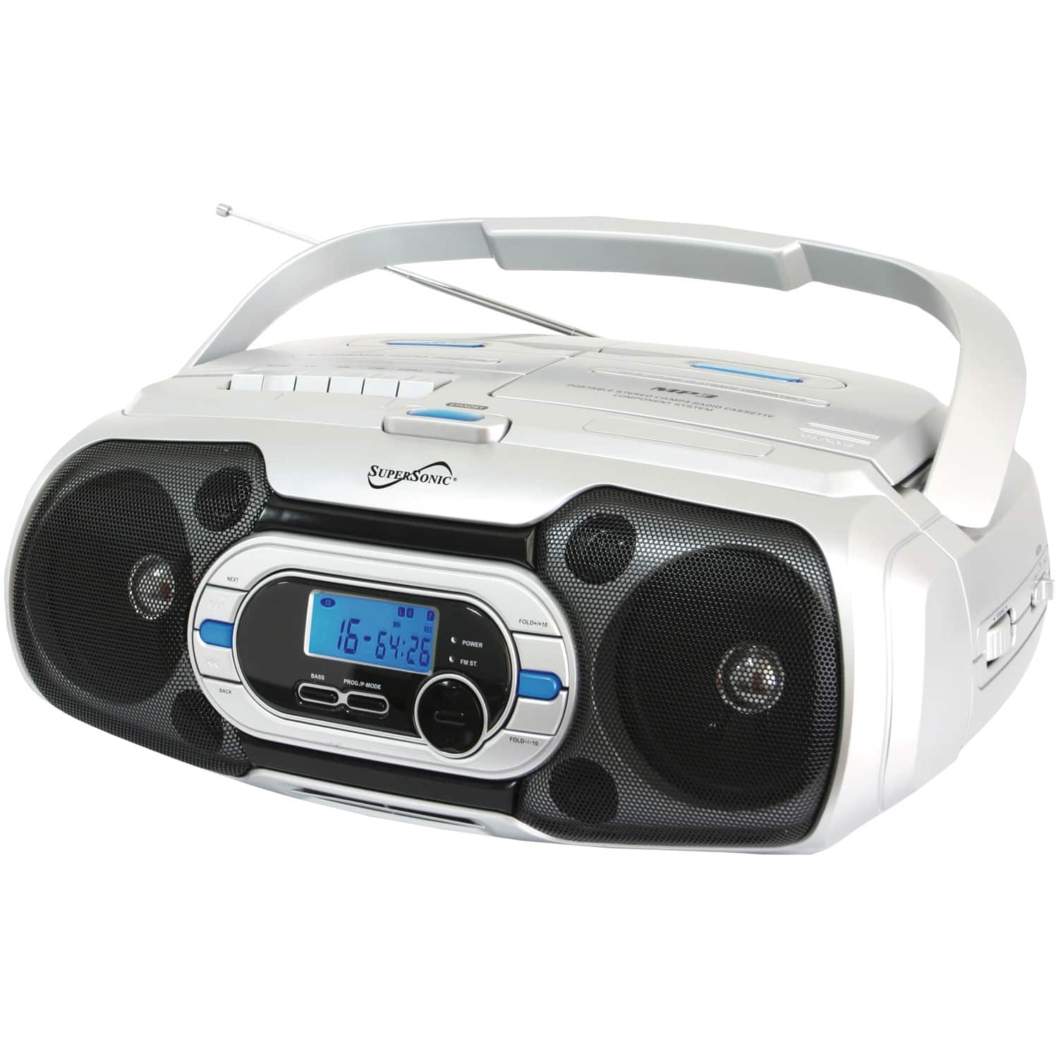 Supersonic - Sc-729bt Bluetooth Cd/cassette/radio Portable Audio System, Sc-729bt - White