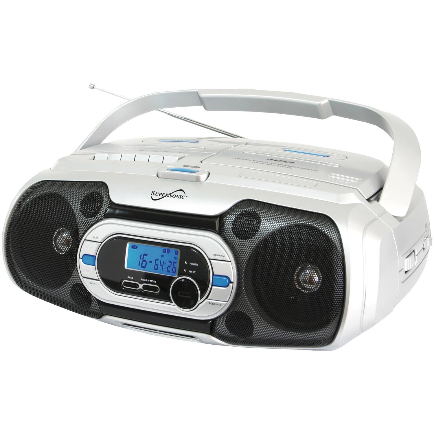 Supersonic - Sc-729bt Bluetooth Cd/cassette/radio Portable Audio System, Sc-729bt - White