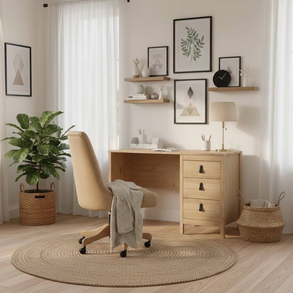 Left. FurniFact - 3-Drawer Home Office Desk for Computer Work or Study Table - Brown.