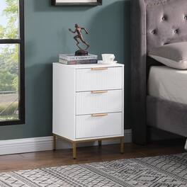 Loheer - 3 Drawer Nightstand, Mid Century Modern Bedside Table - White and Gold