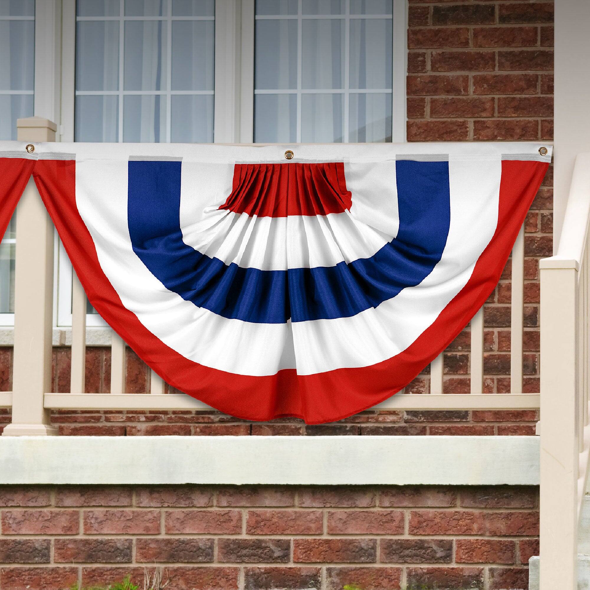 Front. G128 - USA No Stars Pleated Fan Flag — 1.5 x 3 ft (18 x 36 in) Printed 150D Polyester, Indoor/Outdoor with Brass Grommets. - Red, White, Blue.