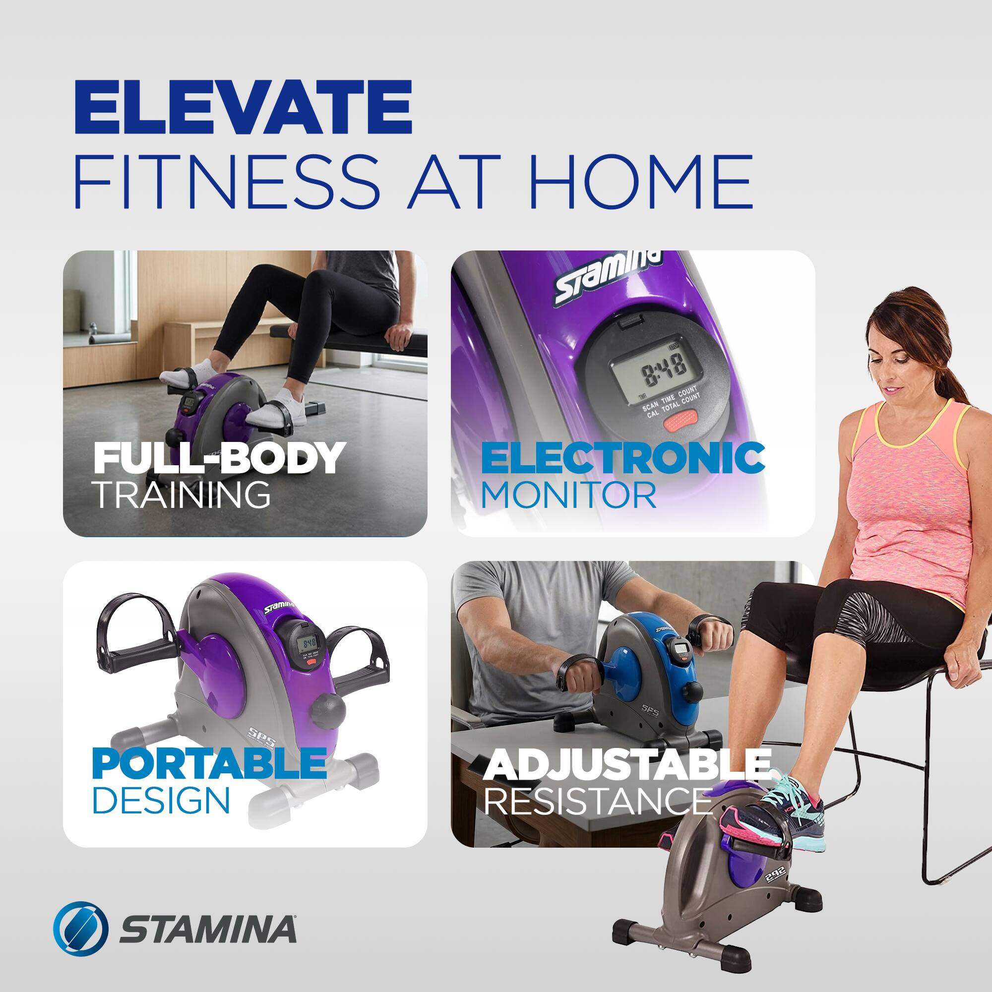 ELEVATE FITNESS AT HOME

- FULL-BODY TRAINING
- ELECTRONIC MONITOR
- PORTABLE DESIGN
- ADJUSTABLE RESISTANCE

STAMINA