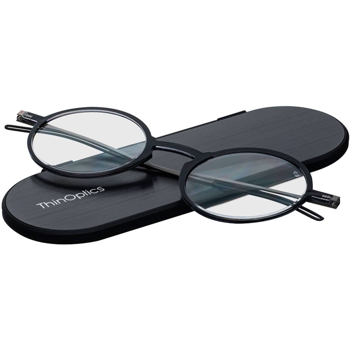 Front. ThinOptics - Manhattan 1.0 Strength Reading Glasses with Milano Case - Black.