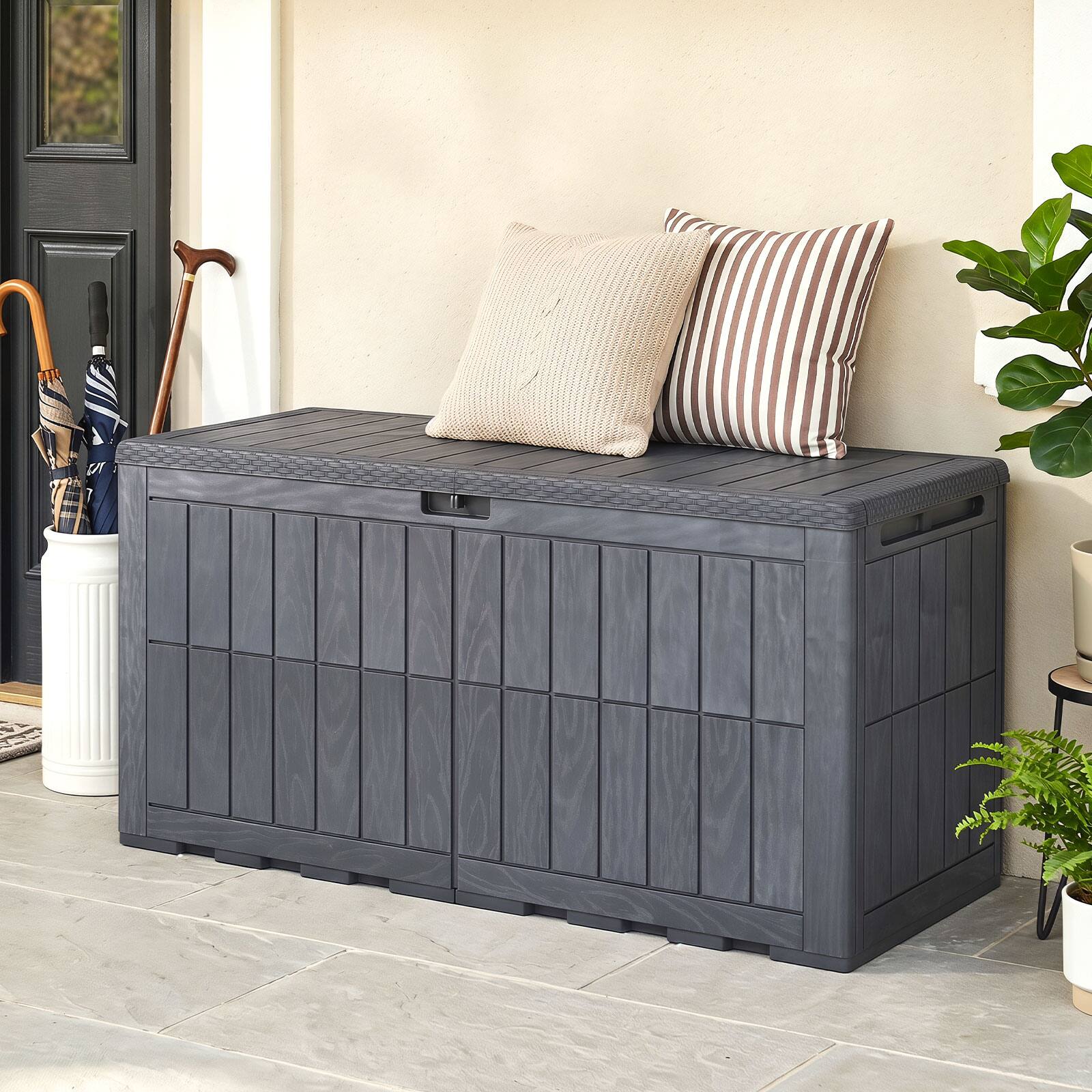Alt View 3. Gymax - Gymax 120 Gal Outdoor Deck Box All-Weather Lockable Storage Bin w/ Lid & Handles Gray - Gray.