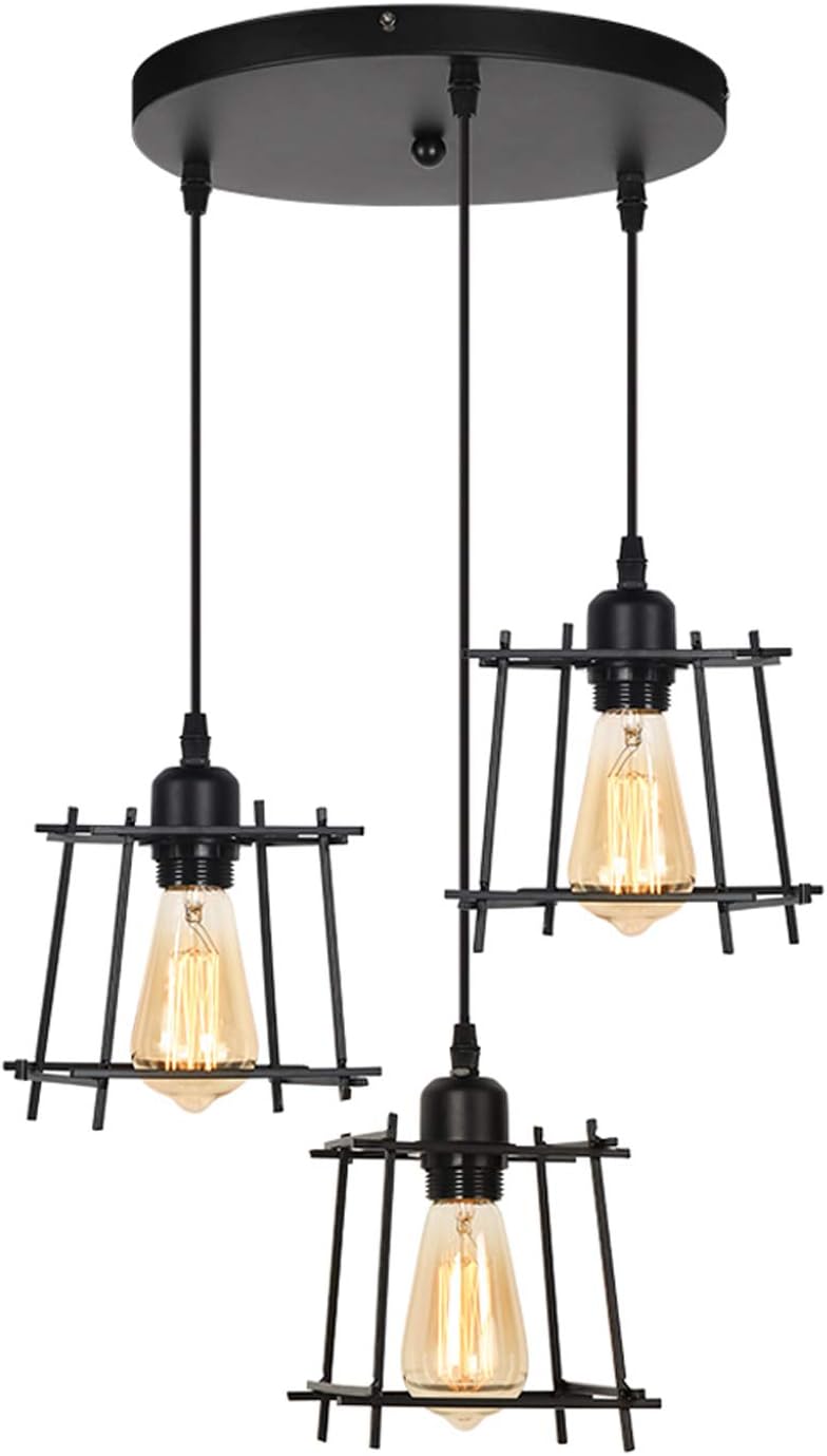 Front. Oumilen - Industrial 3-Light Cage Pendant Light.