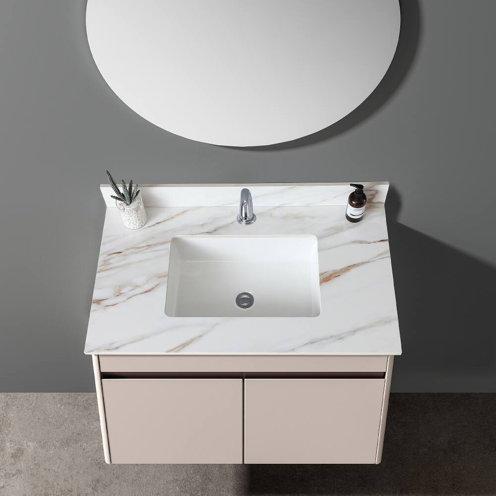 Alt View 1. Loheer - Loheer 37 inch marble vanity top Carrara white with veins - White.