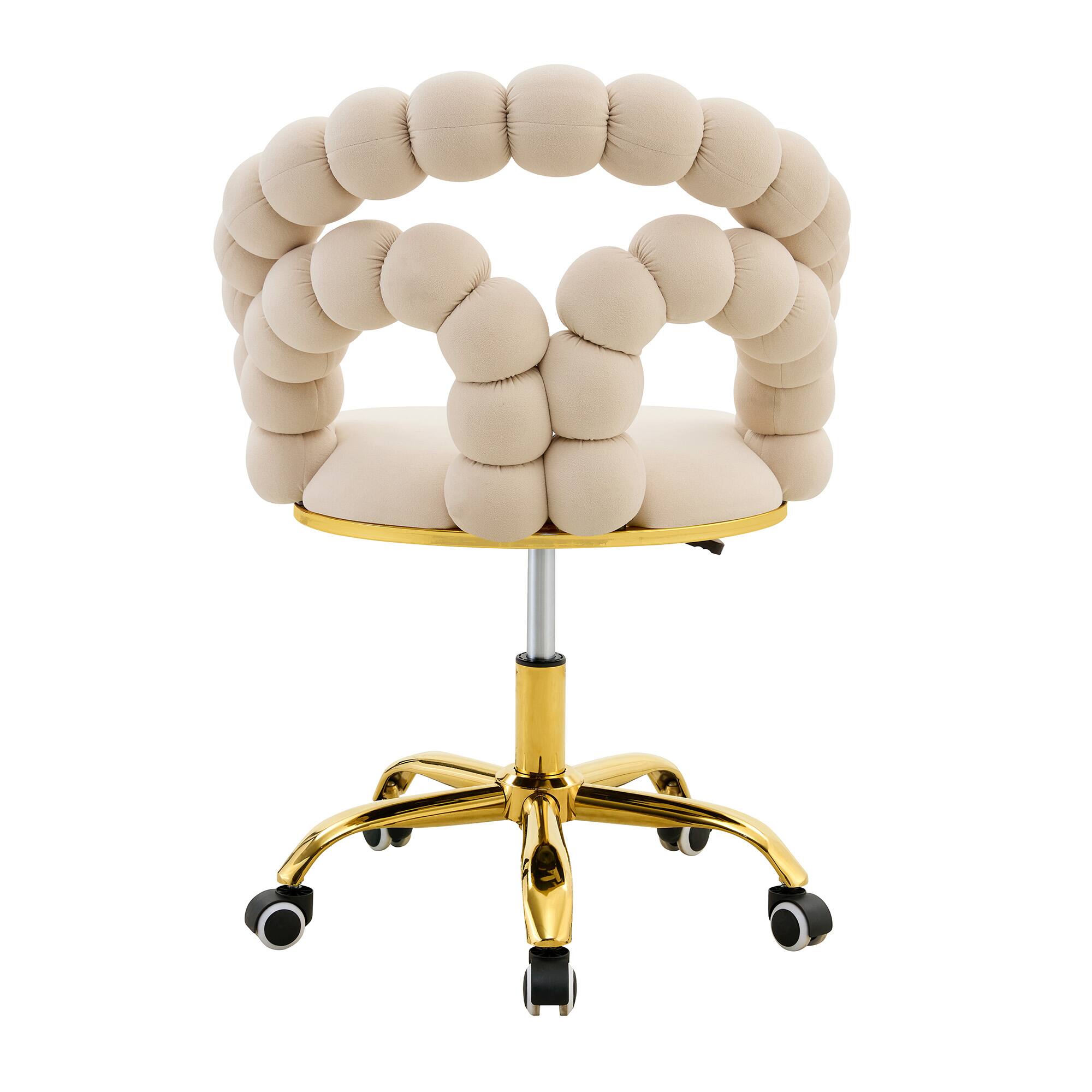 Alt View 7. Loheer - Loheer- Bubble Office Chair Beige Velvet Swivel Accent Chair for Home Office Vanity Desk, Gold Base, 2.82 ft - Beige,Gold.
