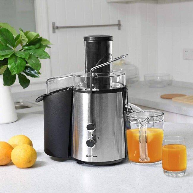 Left. Akoasm - 2 Speed Electric Centrifugal Juice Extractor with Wide Mouth for Fruit and Vegetable - Black.