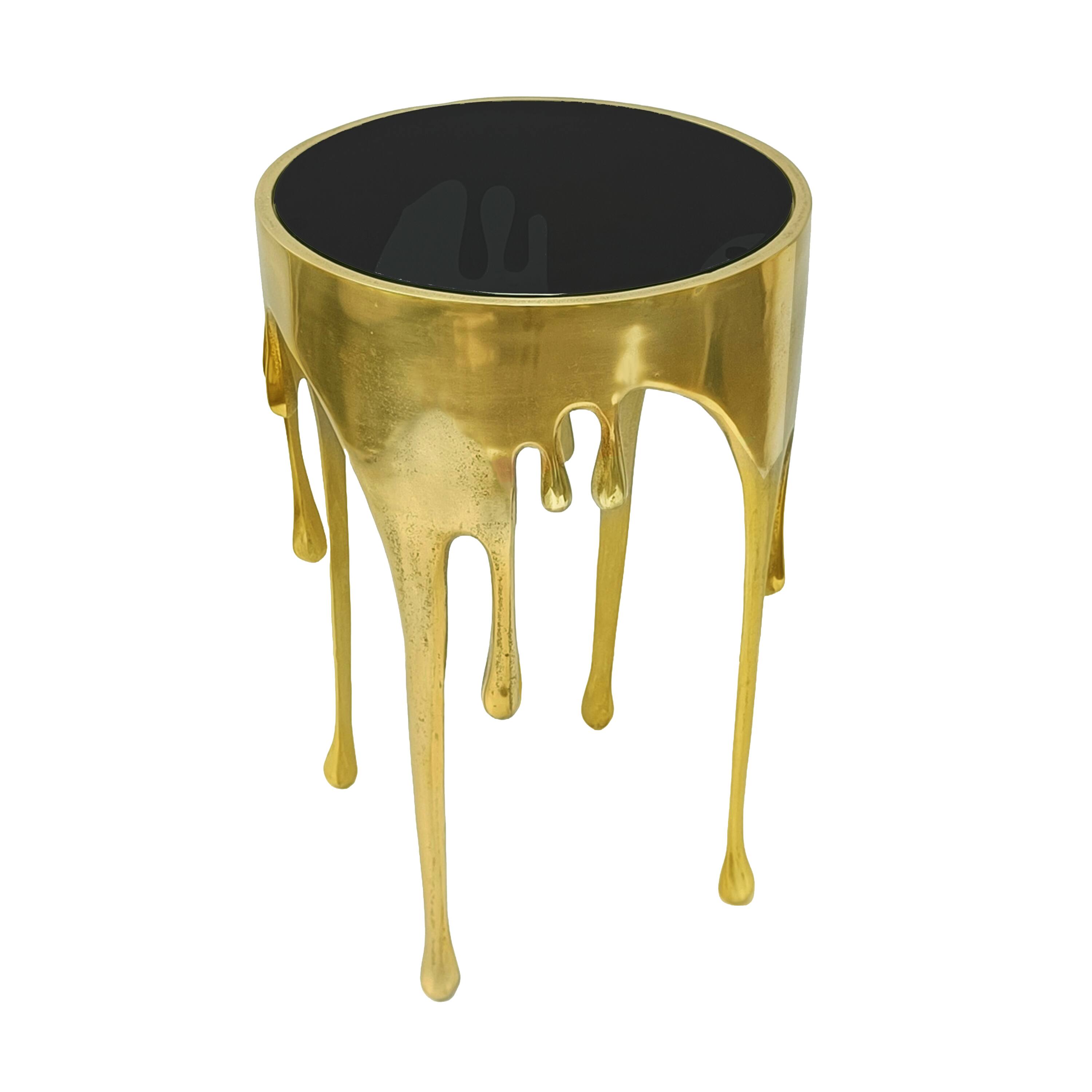 Manhattan Lane - Capri Side End Table | 24.75 Inch Round Glass Top | Melting Drip Design - Gold, Black