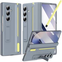 Dteck - Rugged Case For Samsung Galaxy Z Fold7 Shockproof Full Body Built-in Screen Protector Hinge Cover Fold Kickstand+Stylus - Gray